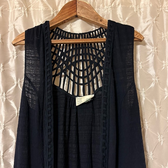 Anthropologie Saturday Sunday Crochet Duster Cardigan Navy Blue Vest - Picture 5 of 15